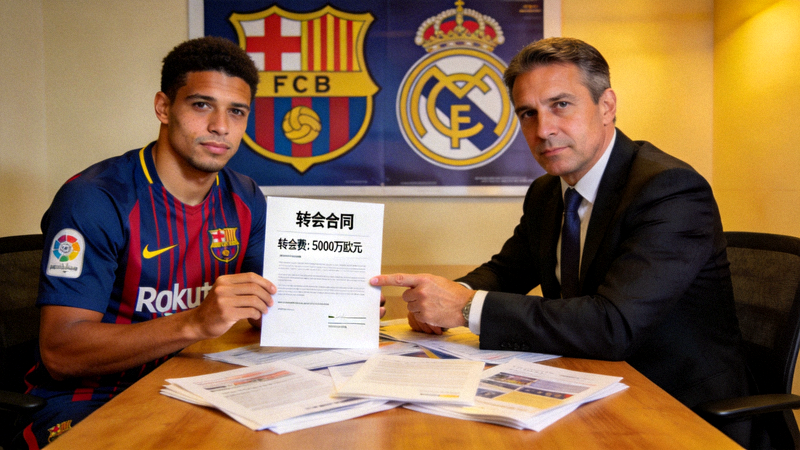 足球转会市场动态，球员与经纪人谈判场景